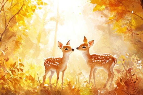 Download Cute Deers in the Forest Painting Backgr - Paint Collection
