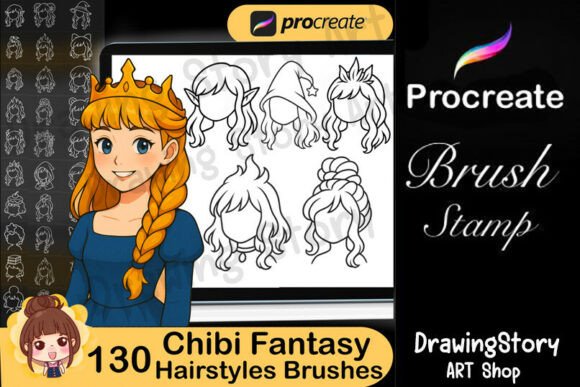 Download 130 Procreate Chibi Fantasy Hair Brushes - Hair brush Collection