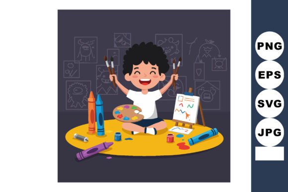 Download Child Painting with Brushes and Crayons - Paint Collection