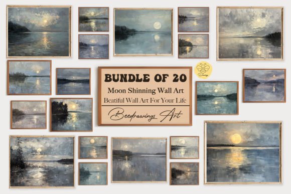 Download Oil Painting Moon Shine Wall Art Bundle - Paint Collection